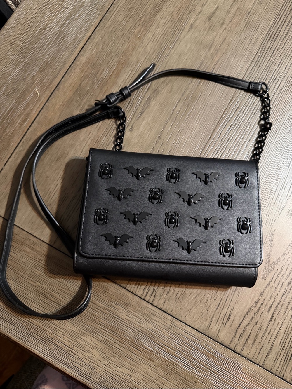 Betsey Johnson Black Spider Bat Studded crossbody purse bag clutch